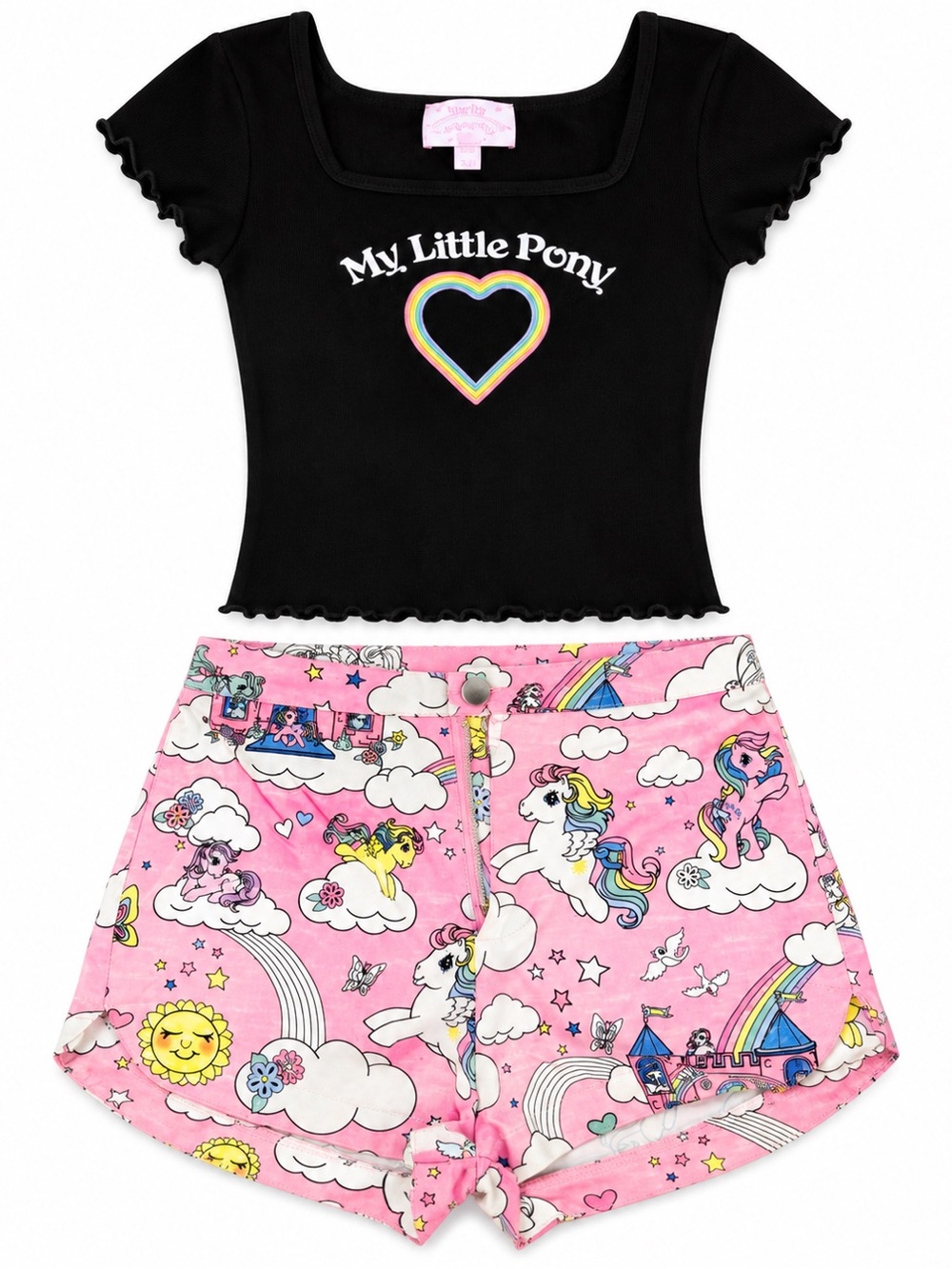 Dolls kill My Little Pony bundle of  Black Crop Top & Pink Printed Shorts
